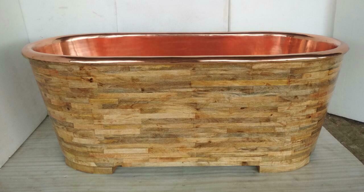 Ortano Medland Copper and Mango Wood Free Standing Bath - Blissful Bathing Solutions