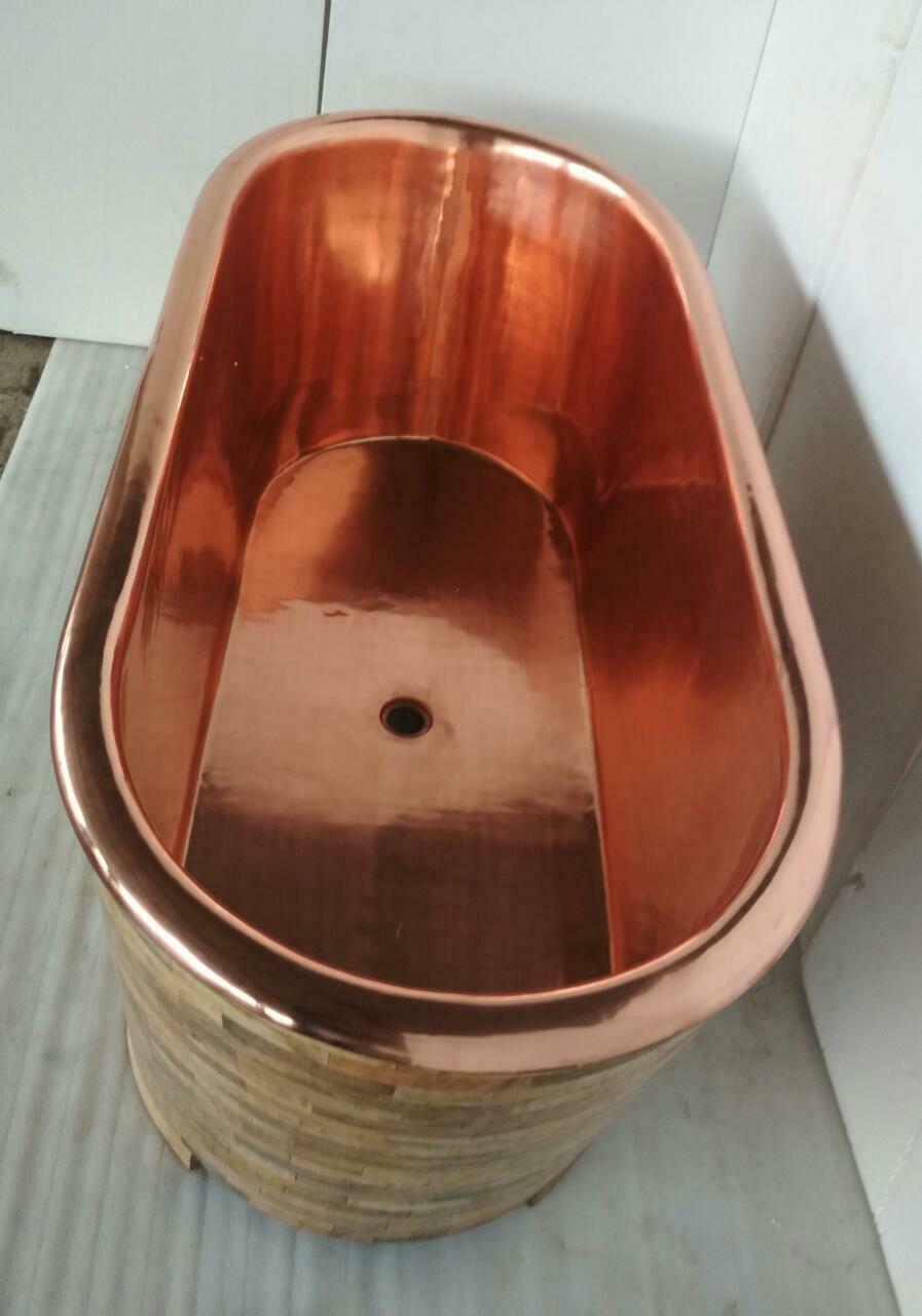 Ortano Medland Copper and Mango Wood Free Standing Bath - Blissful Bathing Solutions