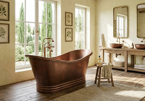 Coppersmith Creations Ribbed Base Hammered Antique Copper Freestanding Tub