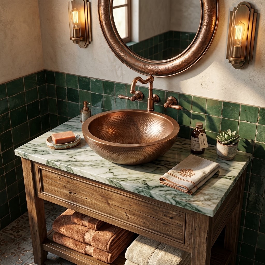 Round Antique Copper Sink - Blissful Bathing Solutions