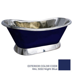 Coppersmith Creations Slanting Base Copper Bathtub Nickel Inside & on Base RAL5022 Night Blue Outside