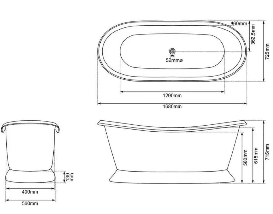 Coppersmith Creations Slanting Base Copper Bathtub Nickel Inside Copper Outside full dimensions