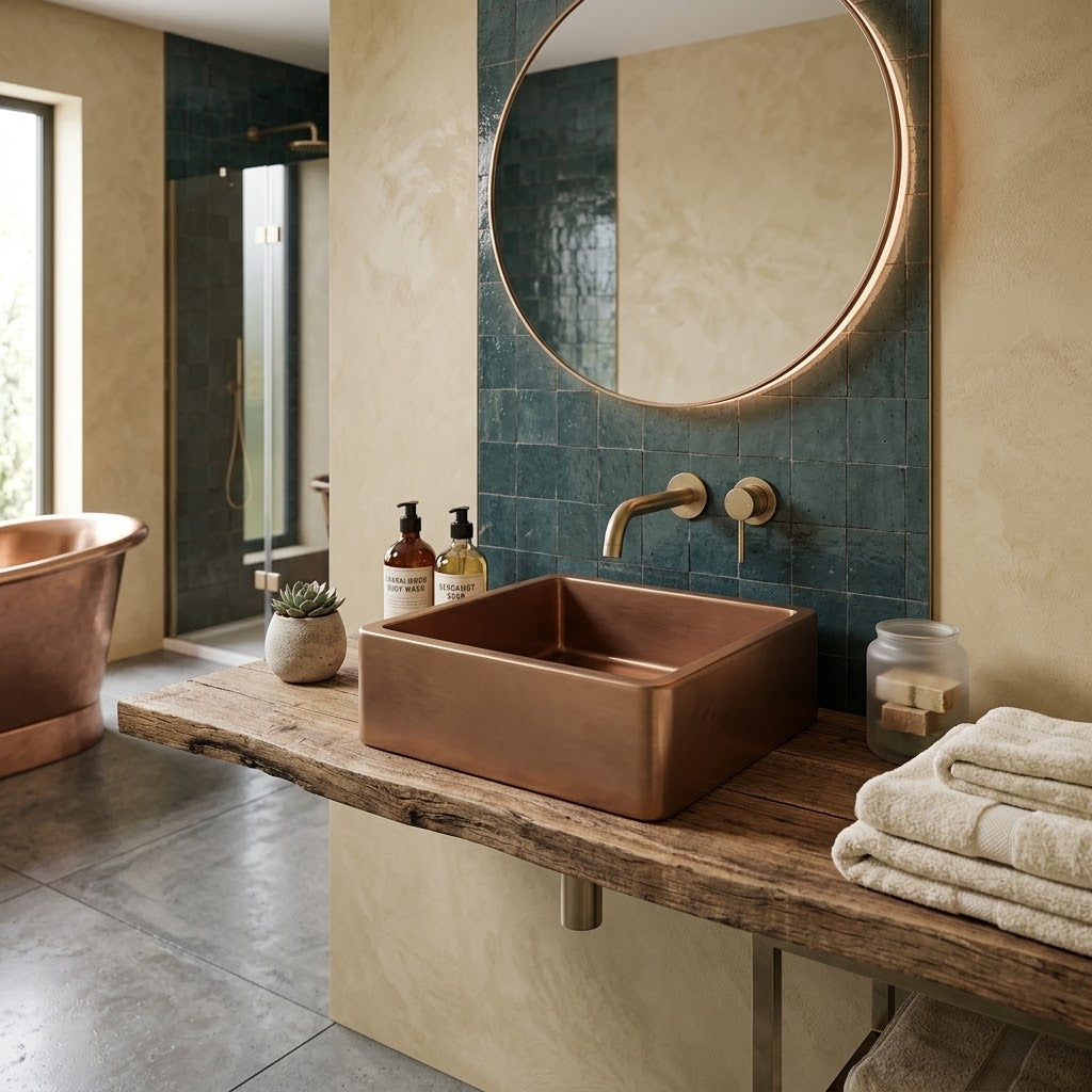 Square Double Wall Copper Sink - Blissful Bathing Solutions