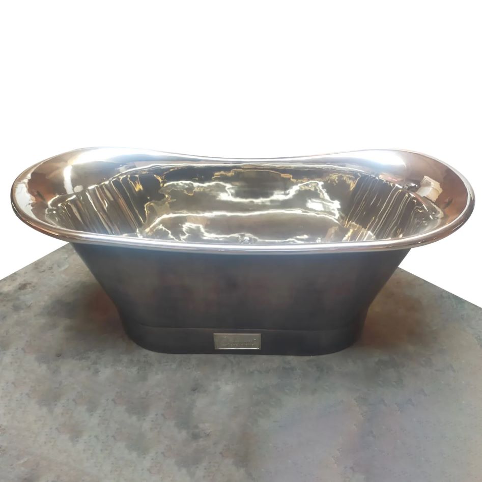 Coppersmith Creations Straight Base Copper Bathtub Nickel Interior Finish & Patinated Lead Finish Exterior