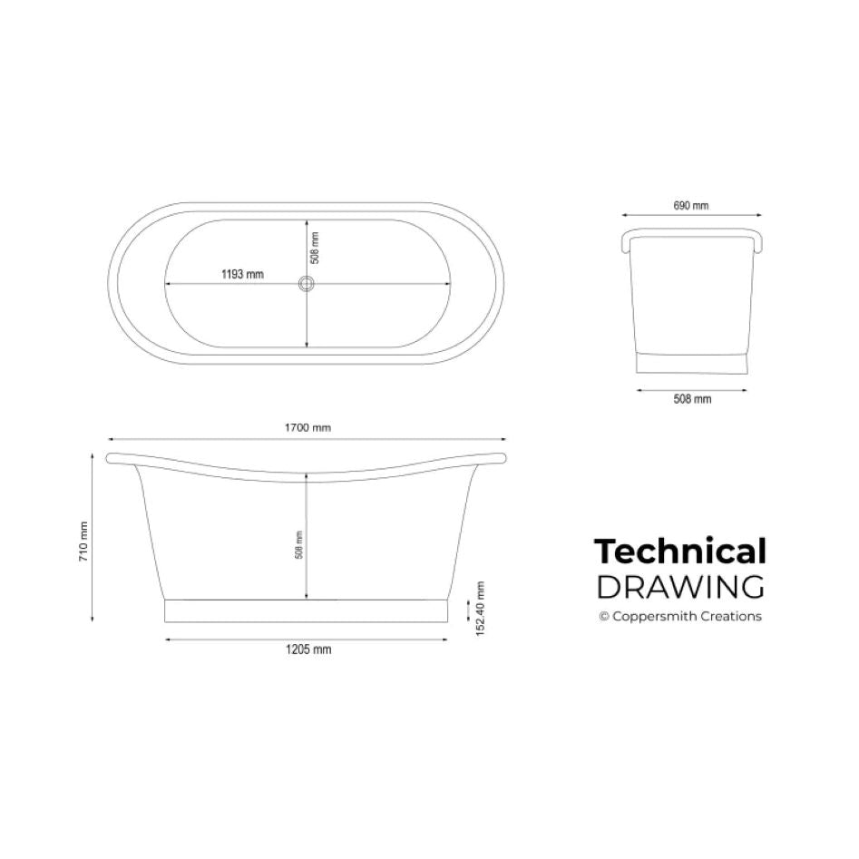Coppersmith Creations Straight Base Brass Bathtub Patina Exterior & Polished Brass Interior Finish - Blissful Bathing Solutions